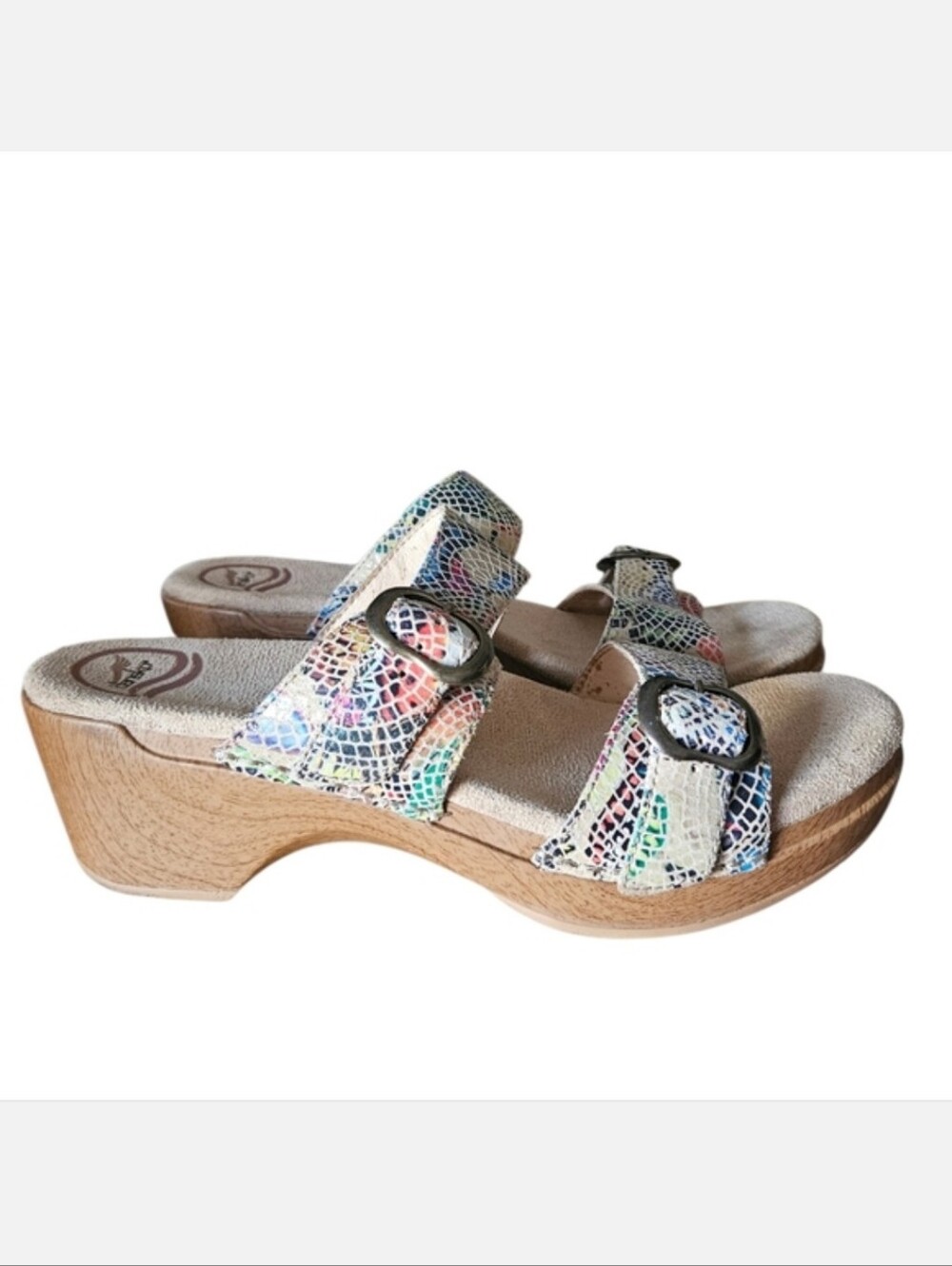 Dansko Adjustable Width Sophie Leather Multicolor Mosaic Tile Women's Sandals 8